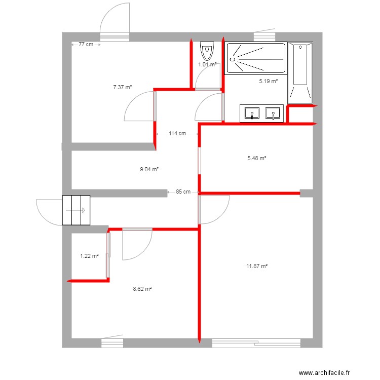 garage 1. Plan de 8 pièces et 50 m2