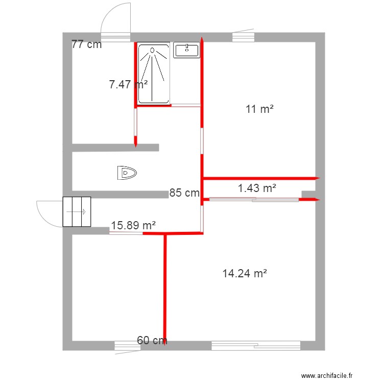 garage 1. Plan de 8 pièces et 50 m2