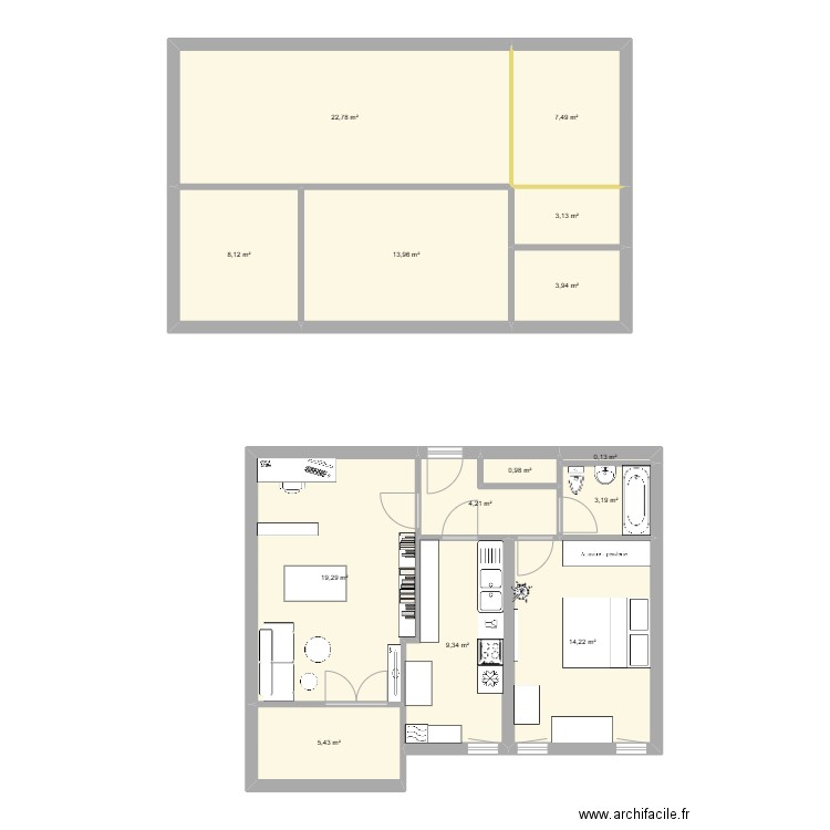apart loué. Plan de 14 pièces et 116 m2