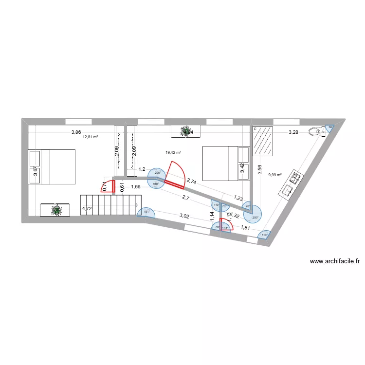 etage tinchebray projet. Plan de 3  et 42 m²