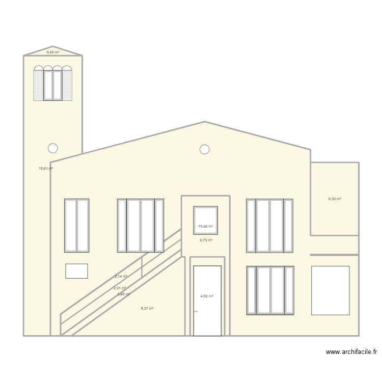 PLAN DE FACADE Ouest projeté . Plan de 10 pièces et 128 m2