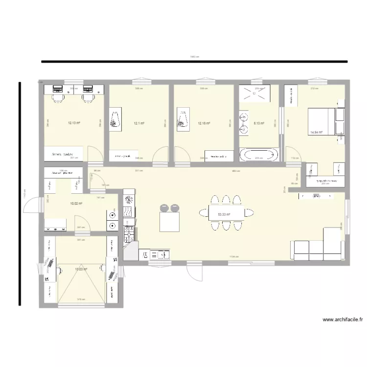 maison plan plein pied 135m2. Plan de 