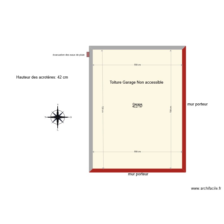 Plan commande étanchéité toiture garage. Plan de 1 pièce et 40 m2