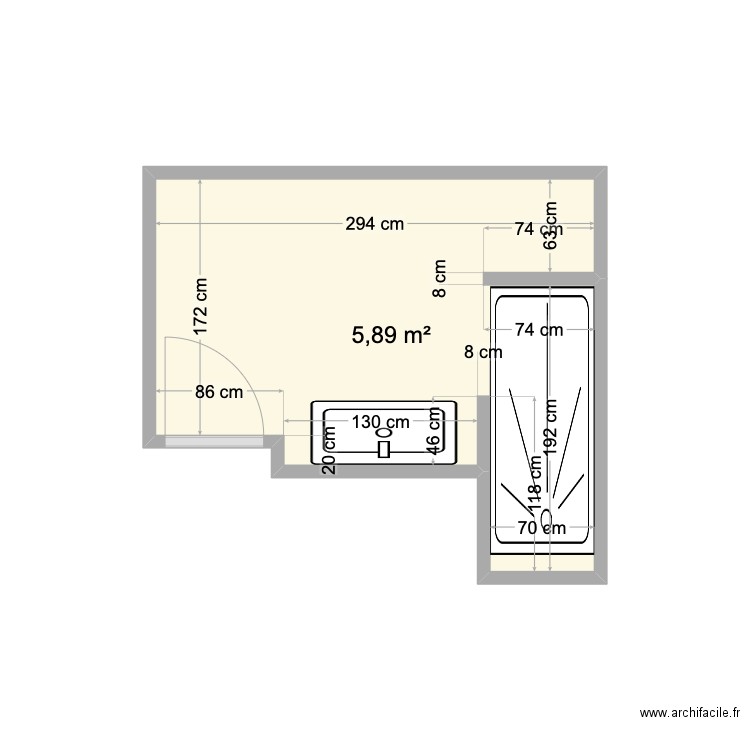 SDB CELI. Plan de 1 pièce et 6 m2