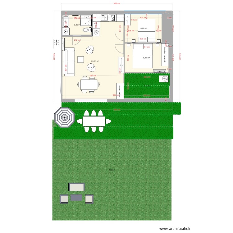 f3 jaune berre c. Plan de 6 pièces et 55 m2