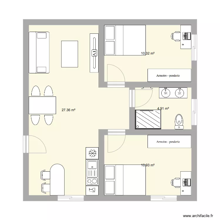 Appartement T3. Plan de 
