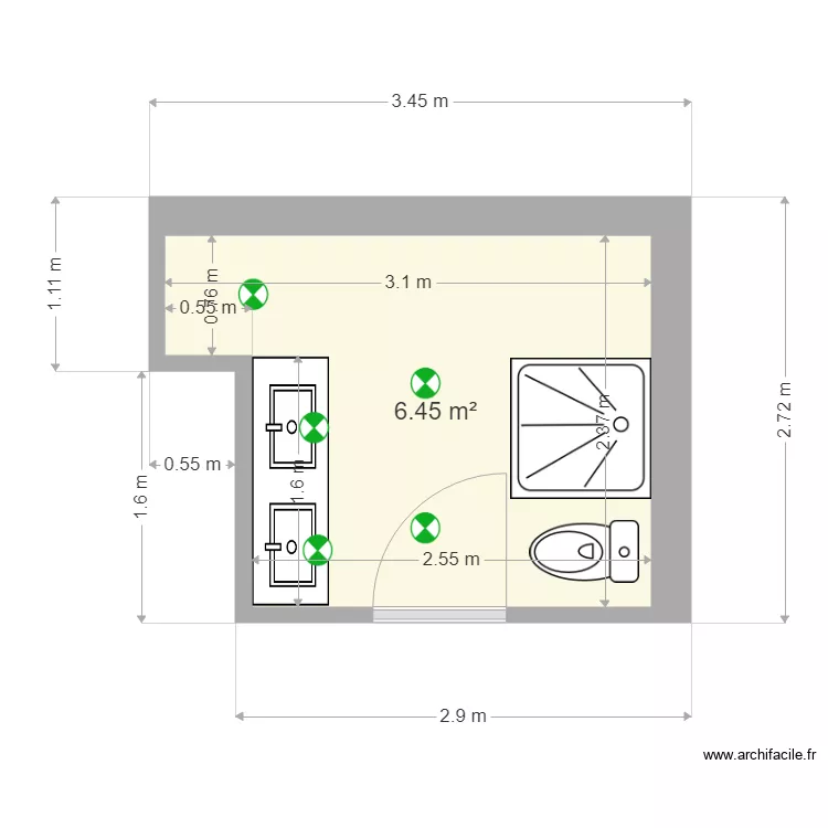 Salle bain Cariage enfant. Plan de 
