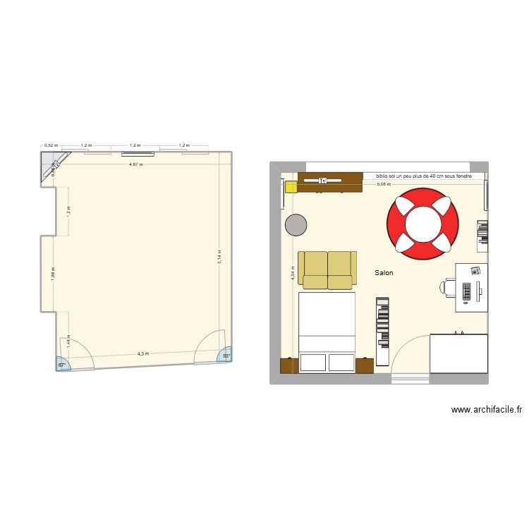 piece principale v5. Plan de 2 pièces et 49 m2