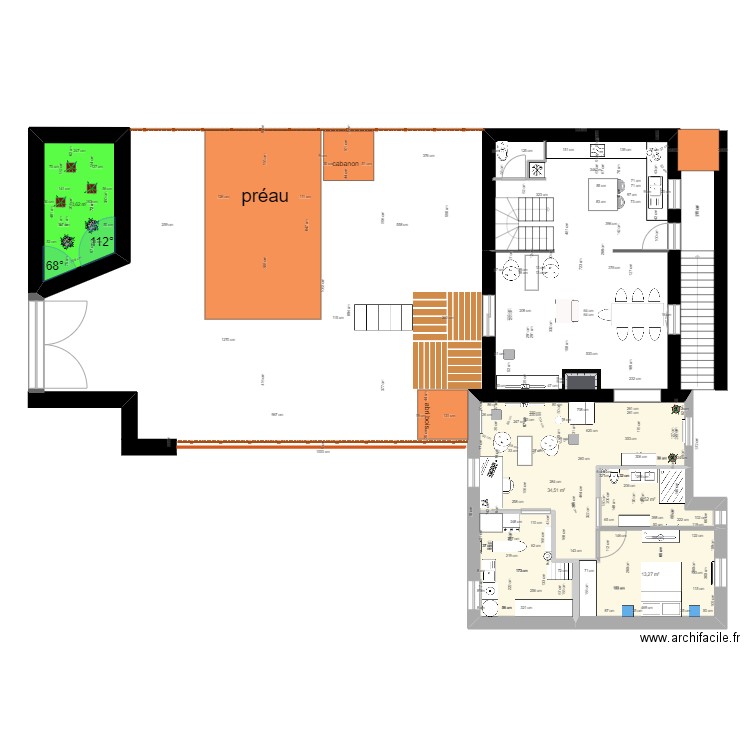 aménagement grange final meublé. Plan de 4 pièces et 65 m2