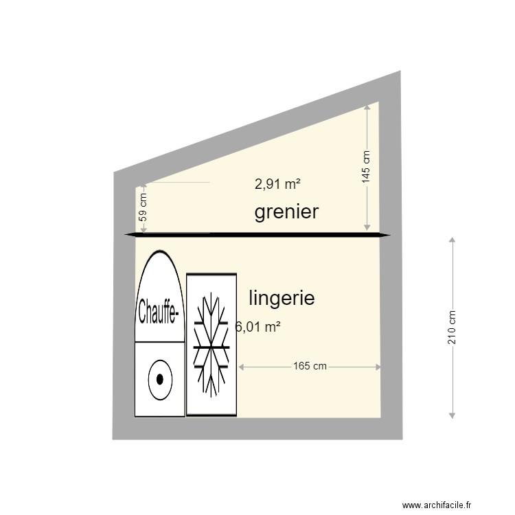 coupe  bureau. Plan de 2 pièces et 9 m2