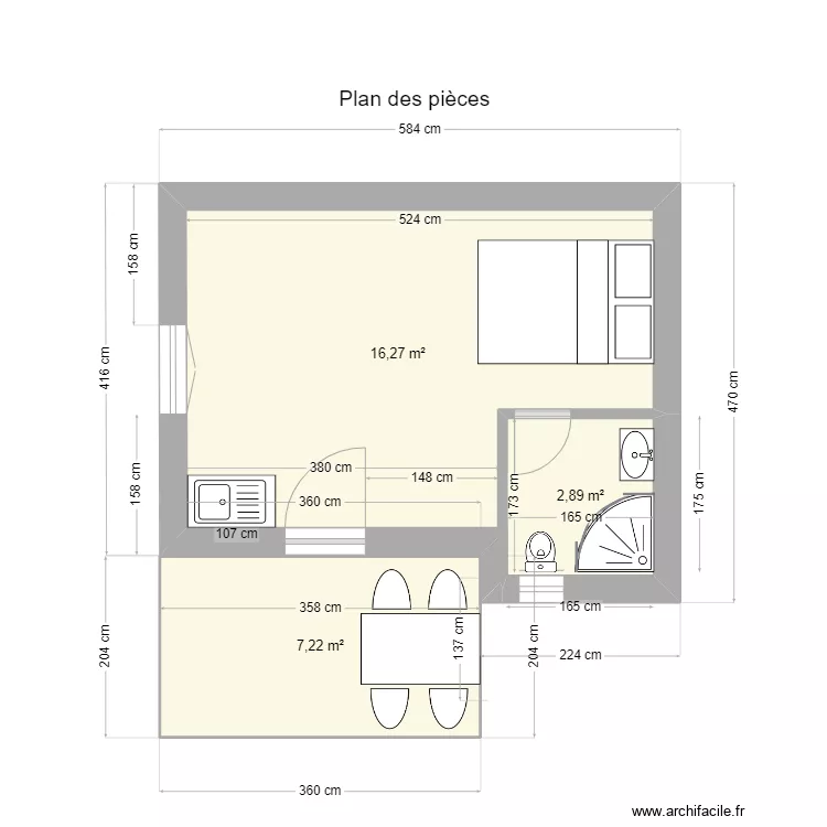 Studio plan des pi&egrave;ces nues 2. Plan de 
