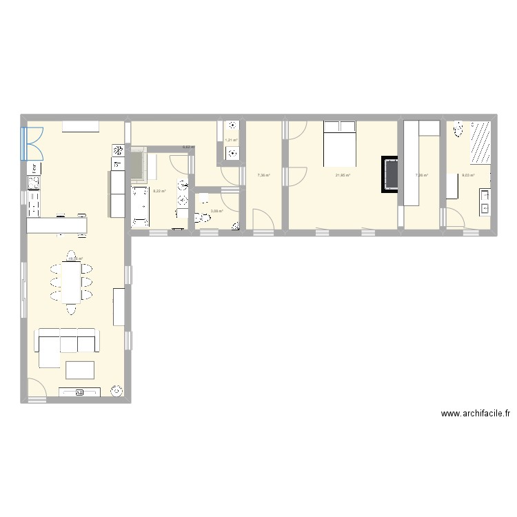 projet 1 extension cuisine. Plan de 9 pièces et 114 m2
