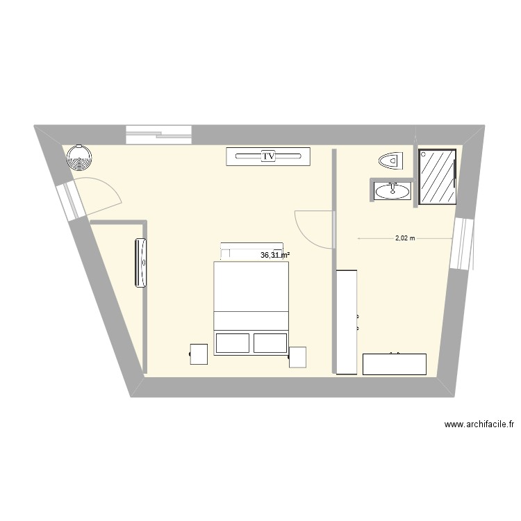 garage. Plan de 1 pièce et 36 m2