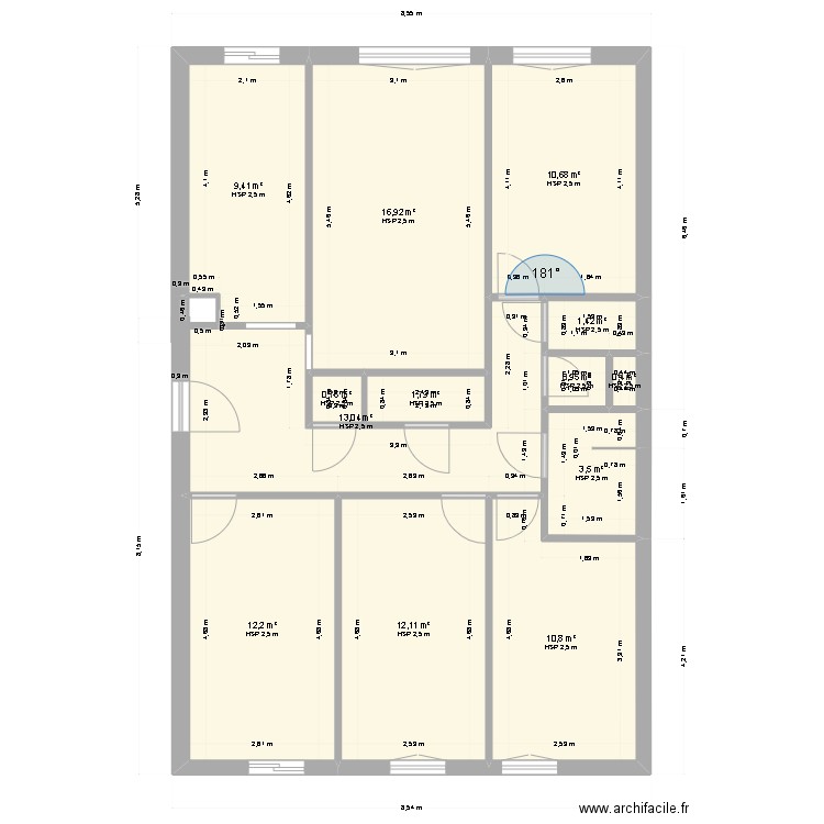 GUNSEY. Plan de 13 pièces et 94 m2