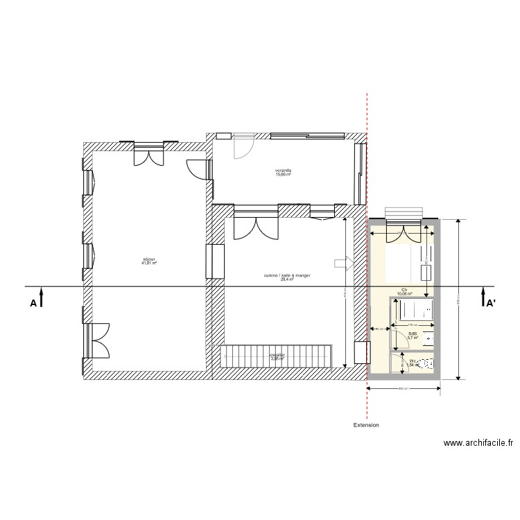 plan de masse avec extension. Plan de 0 pièce et 0 m2