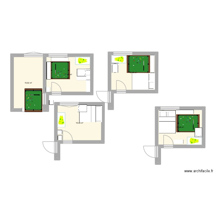 Bas appt . Plan de 5 pièces et 52 m2