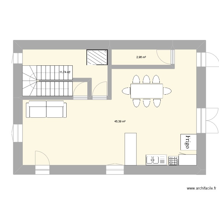Maison. Plan de 3 pièces et 60 m2