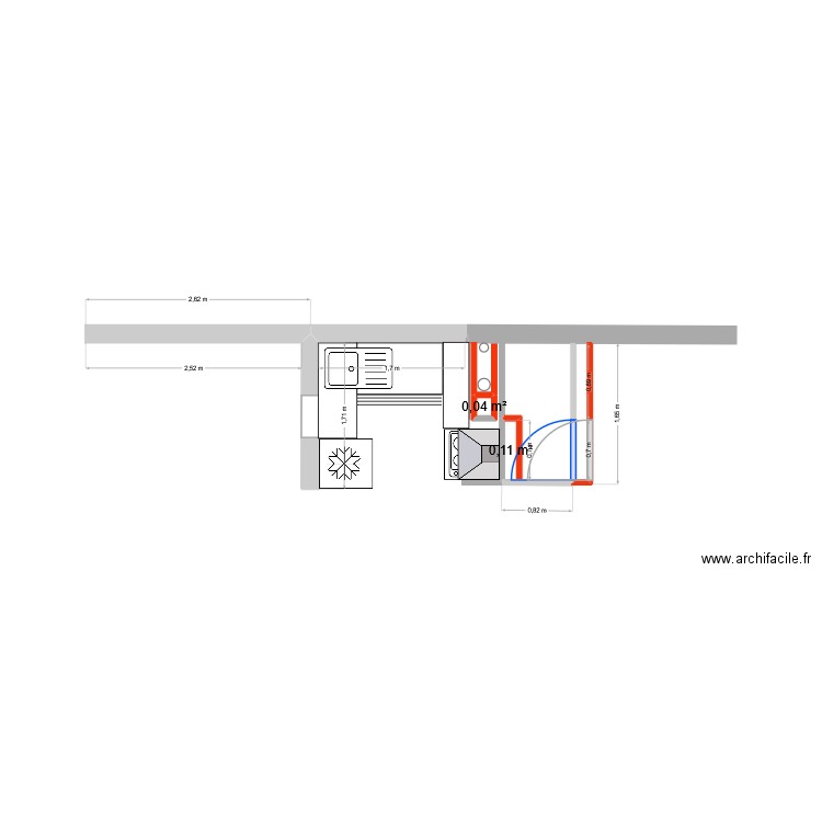 Cuisine. Plan de 2 pièces et 0 m2