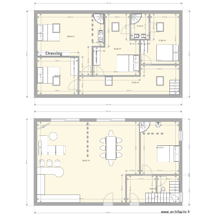 gruducheu. Plan de 9 pièces et 156 m2