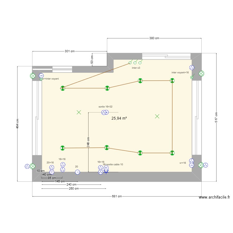 Extension elec. Plan de 1 pièce et 26 m2