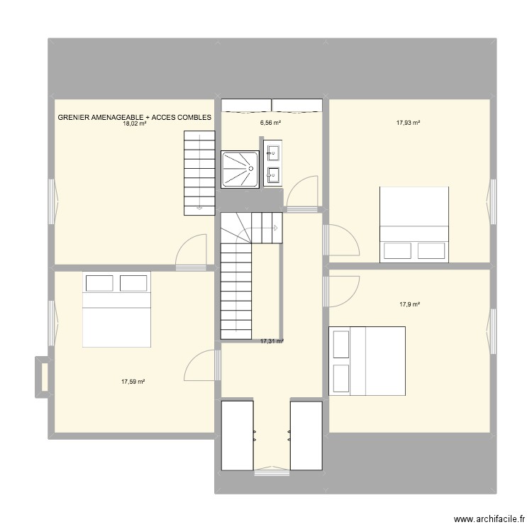 1er famileureux. Plan de 14 pièces et 116 m2