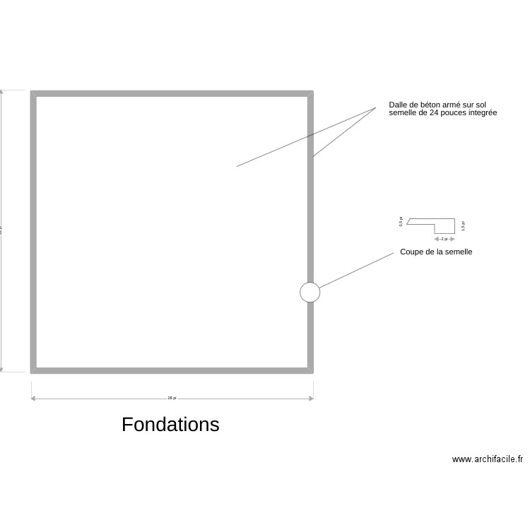Fondation mm. Plan de 1 pièce et 68 m2