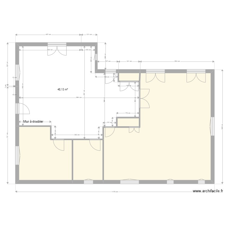                    Yvrac RDC Existant 03 02 sans mobilier. Plan de 6 pièces et 124 m2