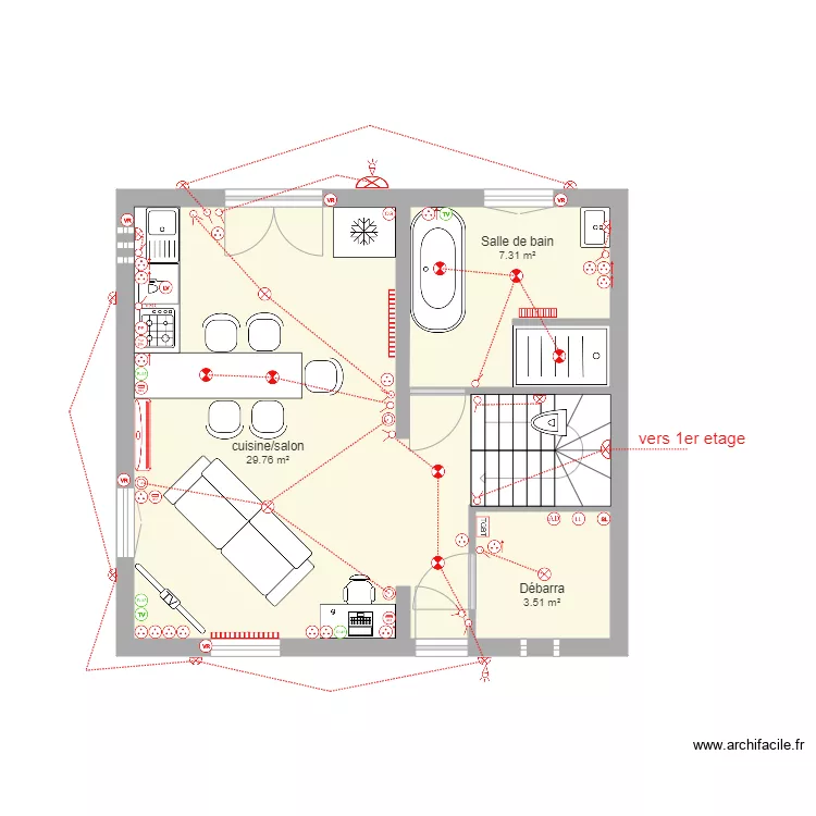 Maison rdc am&eacute;nag&eacute; elec. Plan de 