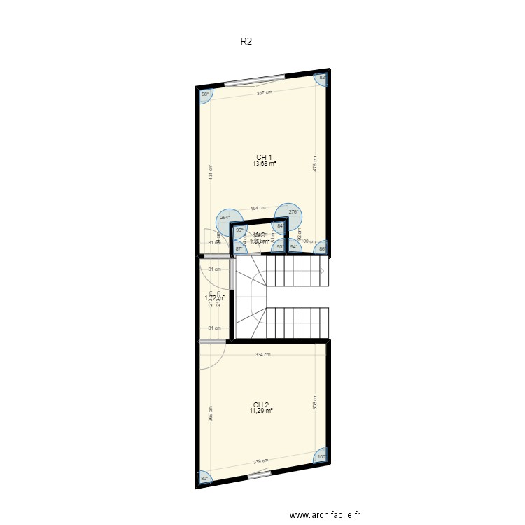 R2 maison. Plan de 4 pièces et 28 m2