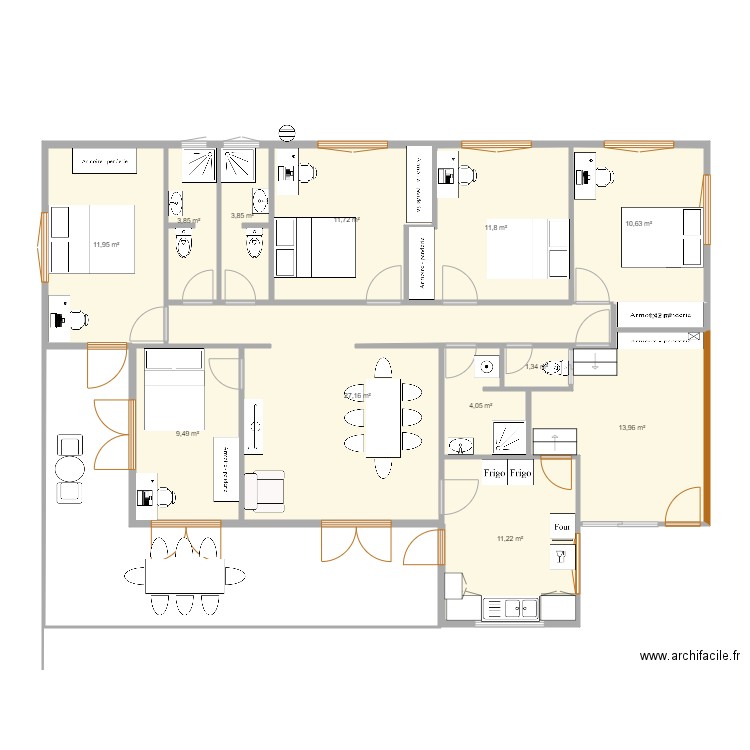 Maison Baduel 3. Plan de 13 pièces et 122 m2