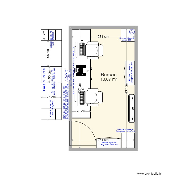 Aménagement Bureau Thiers Mars 2022 . Plan de 1 pièce et 10 m2