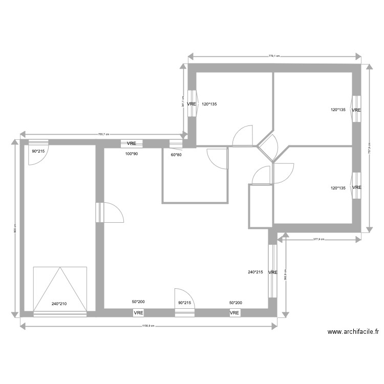 Plan maison 23. Plan de 3 pièces et 42 m2