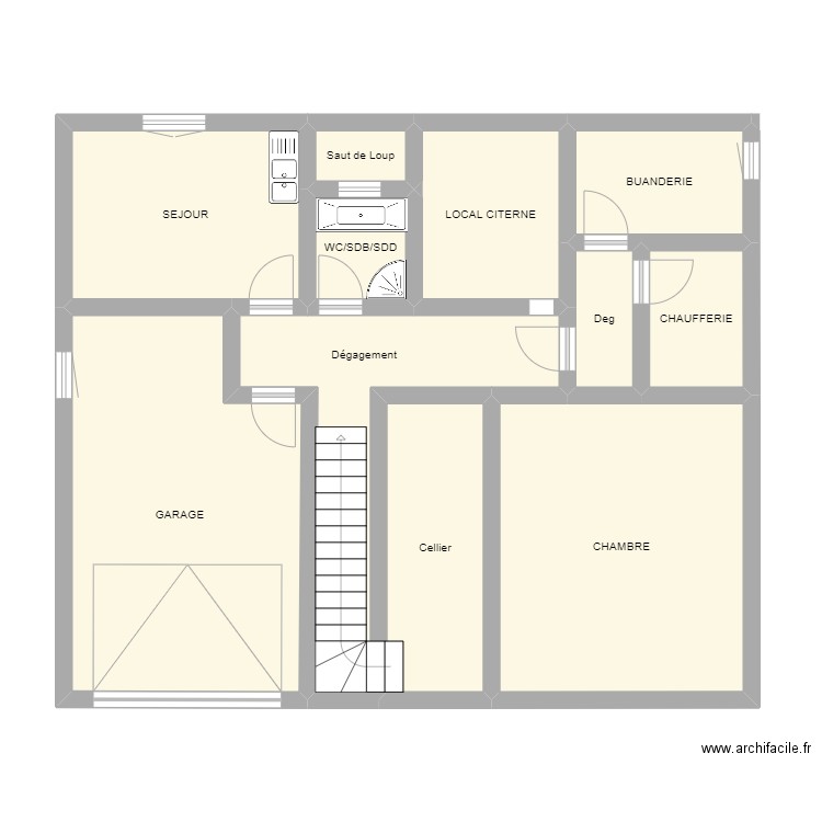 DUPRAZ. Plan de 11 pièces et 82 m2