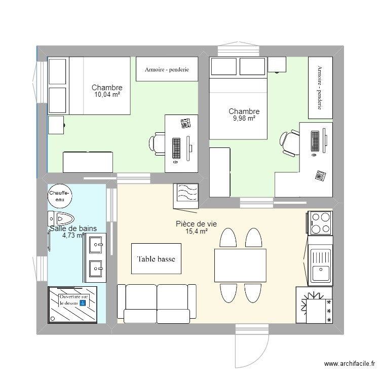 colocation 2 personnes - 40m². Plan de 4 pièces et 40 m2