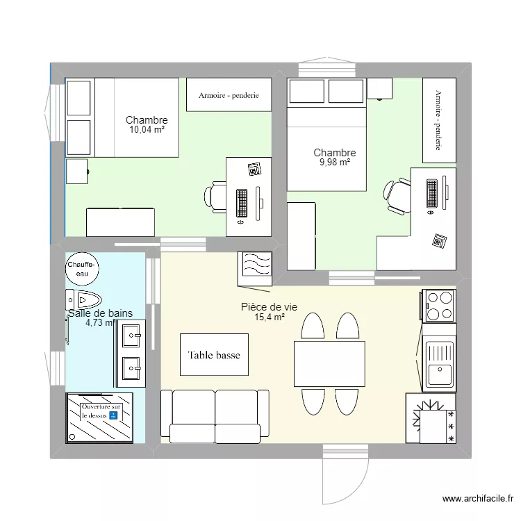colocation 2 personnes - 40m&sup2;. Plan de 