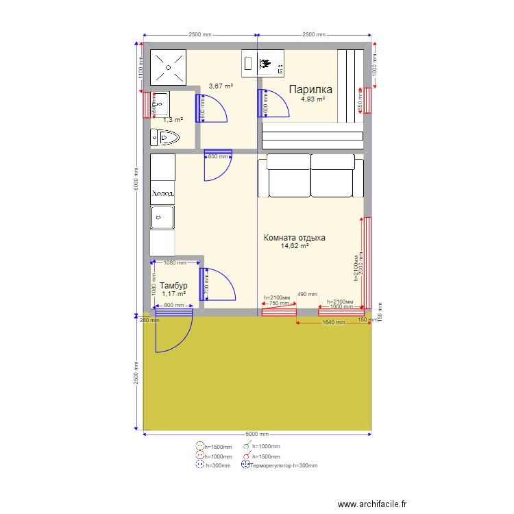 302 banya. Plan de 6 pièces et 37 m2