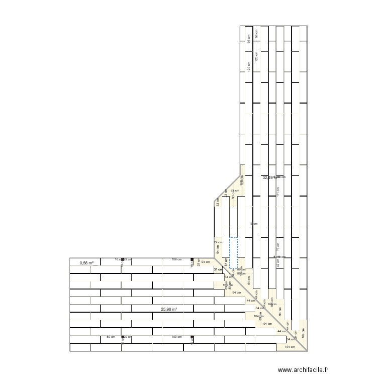 hennion coupe 45. Plan de 3 pièces et 59 m2