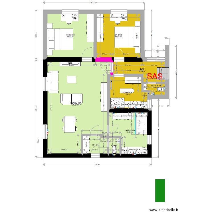    annexe 90 m2 bureau buanderie sdd. Plan de 9 pièces et 93 m2