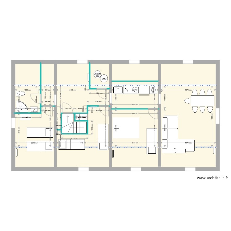 Combles Plan DEF V1 sans doublage. Plan de 20 pièces et 111 m2