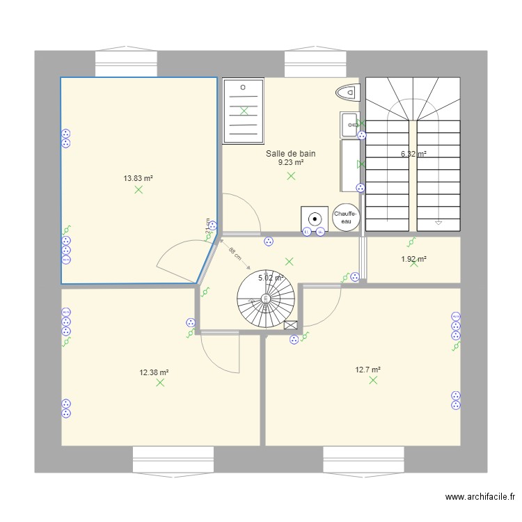 Maison Dz 2ème escalier central. Plan de 0 pièce et 0 m2