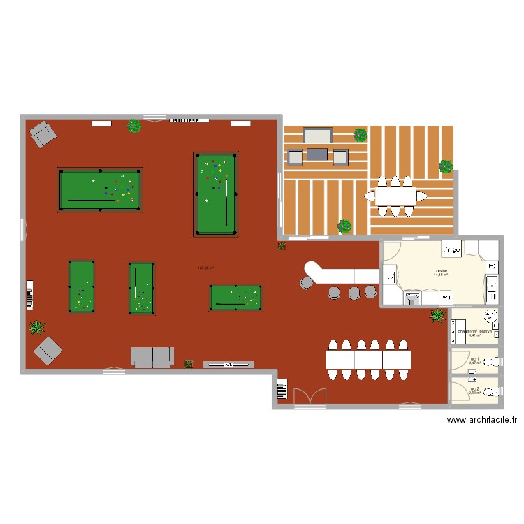 billard land. Plan de 5 pièces et 176 m2