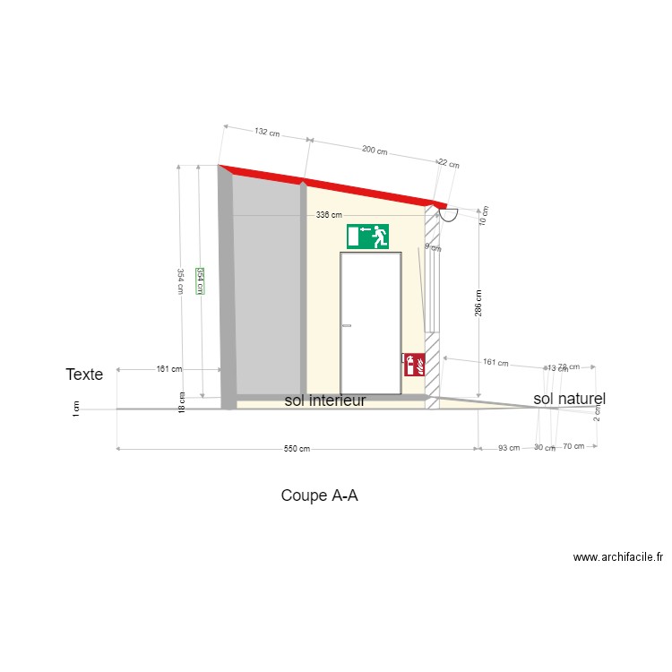 vue gauche coupe. Plan de 4 pièces et 9 m2