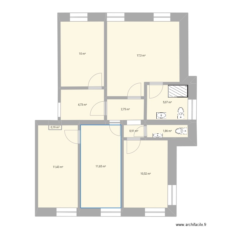 Projet location. Plan de 11 pièces et 76 m2