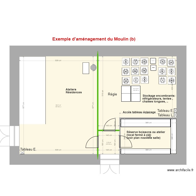 Moulin (b). Plan de 4 pièces et 73 m2