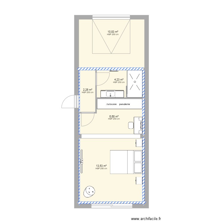 FR PETIT MFP. Plan de 5 pièces et 38 m2