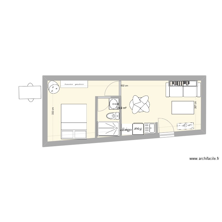 granville cuisine 170. Plan de 1 pièce et 25 m2