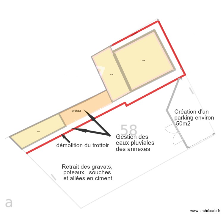 plan travaux Fred Corbé. Plan de 3 pièces et 139 m2