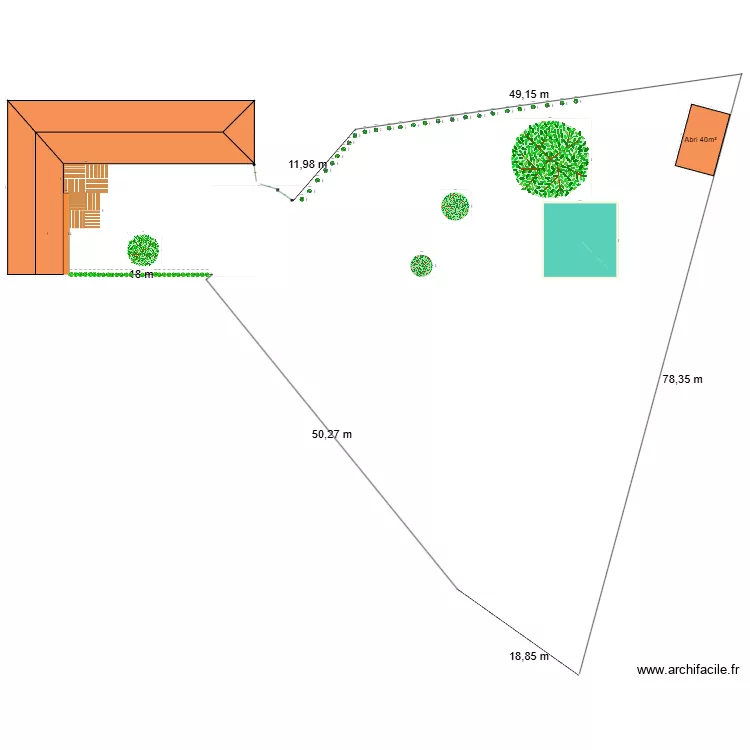 Plan Jardin avec terrasse et serve. Plan de 