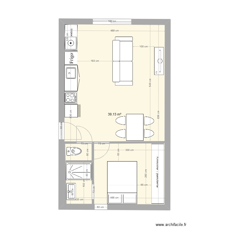 plan5. Plan de 1 pièce et 39 m2