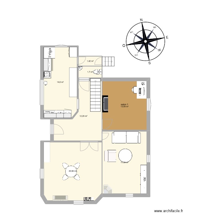 RDC CraziMiou2. Plan de 7 pièces et 82 m2